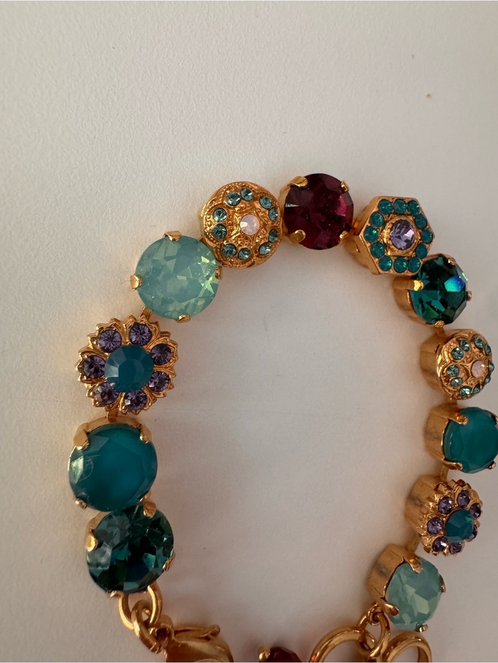 Mariana Gold-Tone Multicolor Crystal Charm Bracelet - Teal, Purple, Aqua - Picture 3 of 6